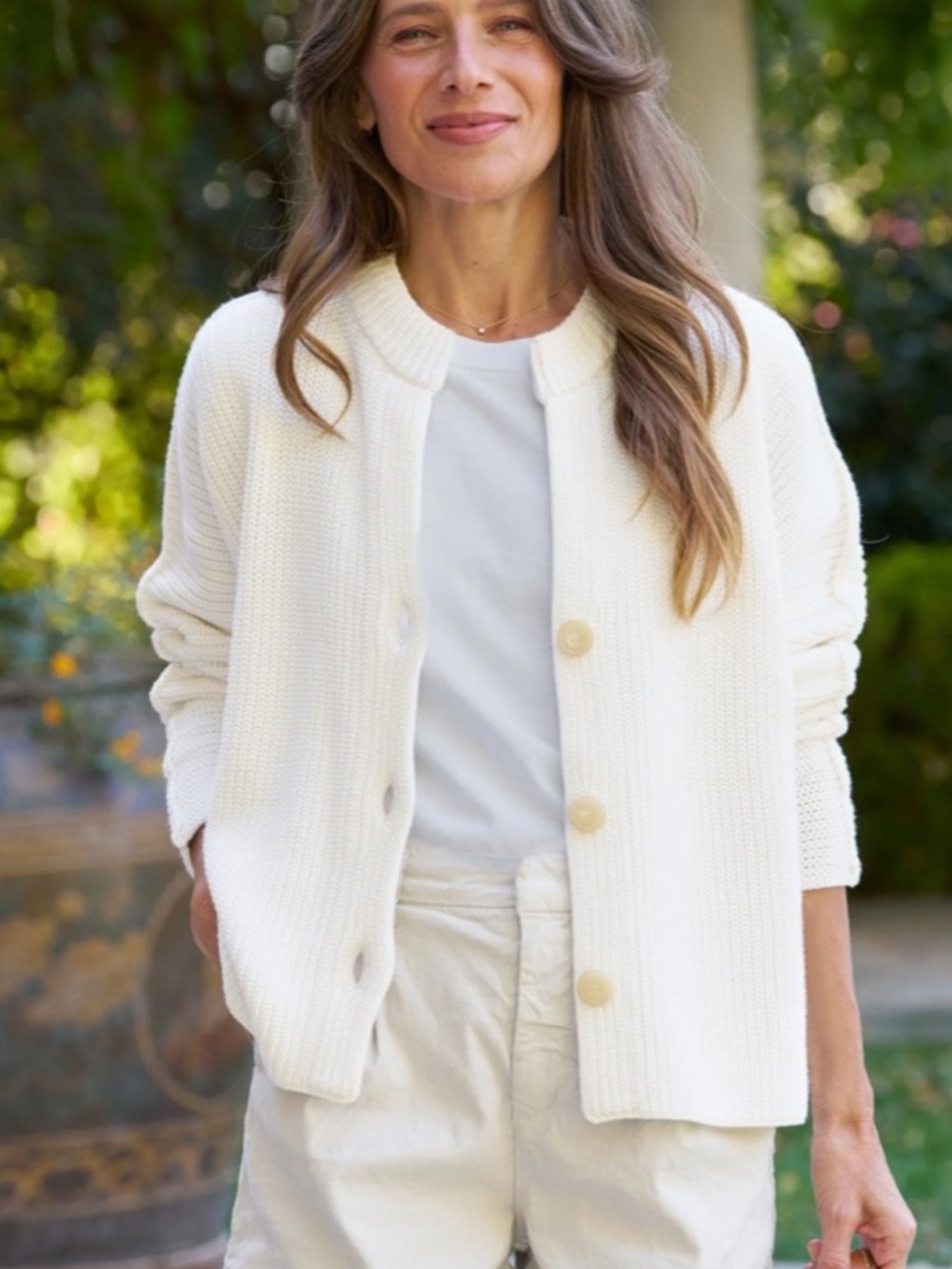 Frank & Eileen Montecito Crew Neck Cardigan in Ivory XL